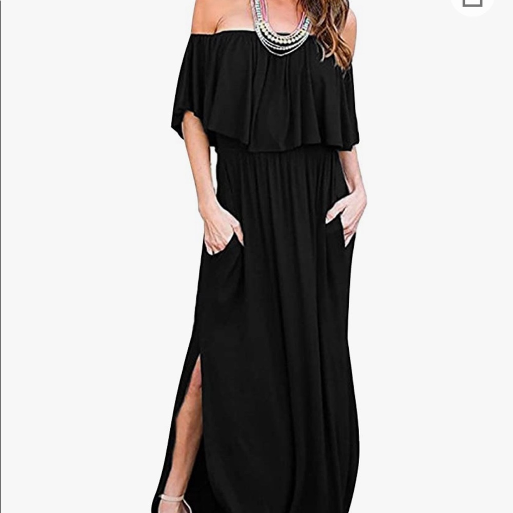 Womens Off The Shoulder Ruffle Party Dresses Side Split Beach Maxi Dress